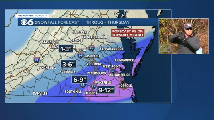 Snow arrives in Virginia on Wednesday. Here's how much snow you should expect.