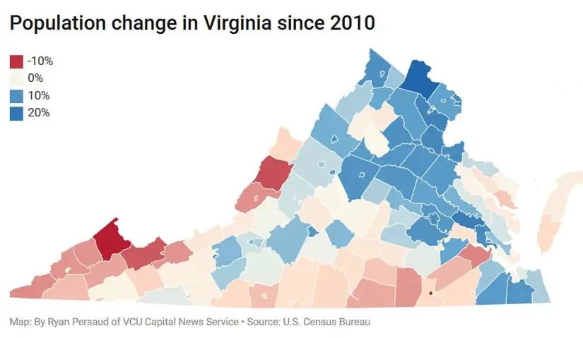 Census data shows growth in Northern Va., decline in Southern Va.