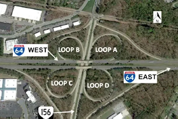 New traffic patterns at I-64-Airport Dr. interchange