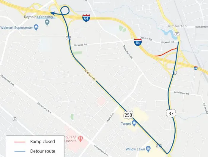 Light installation to close Staples Mill/I-64 ramp June 29-30