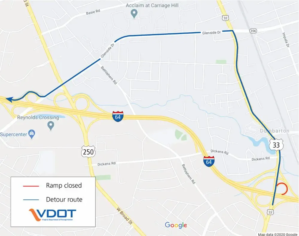 Staples Mill Road ramp to I-64W to close June 16 for lighting project