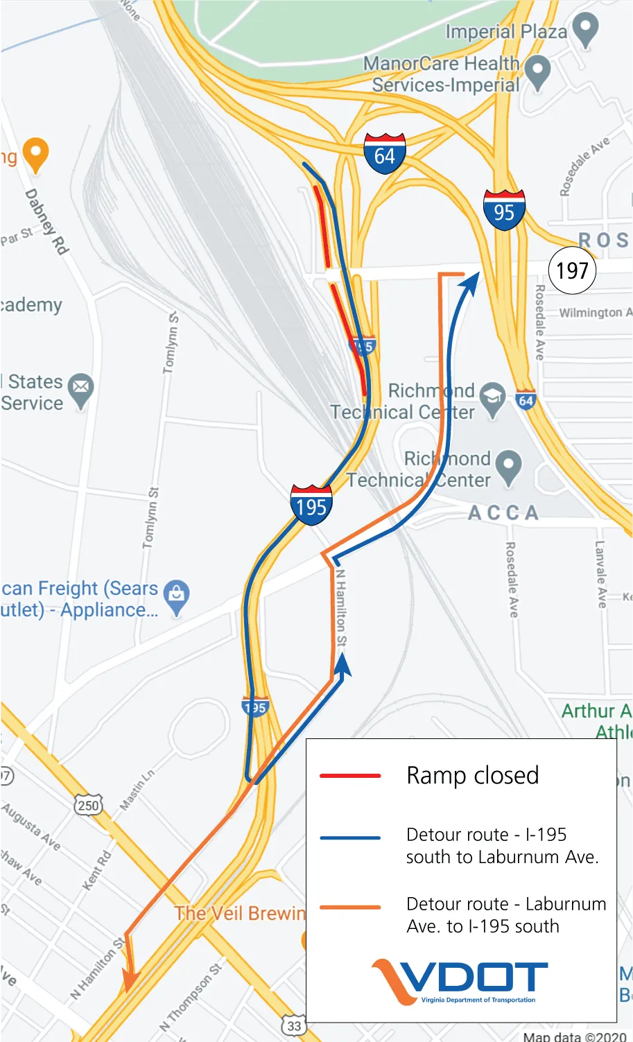 I-195 ramps to, from Laburnum closing Dec. 18-21