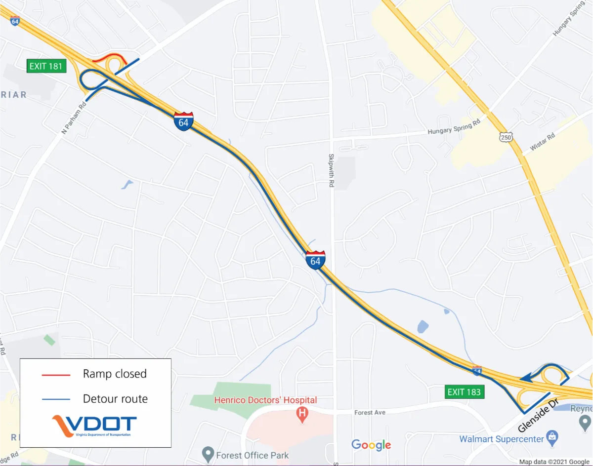 Repair project to close Parham/I-64 West ramp overnight Jan. 19-23