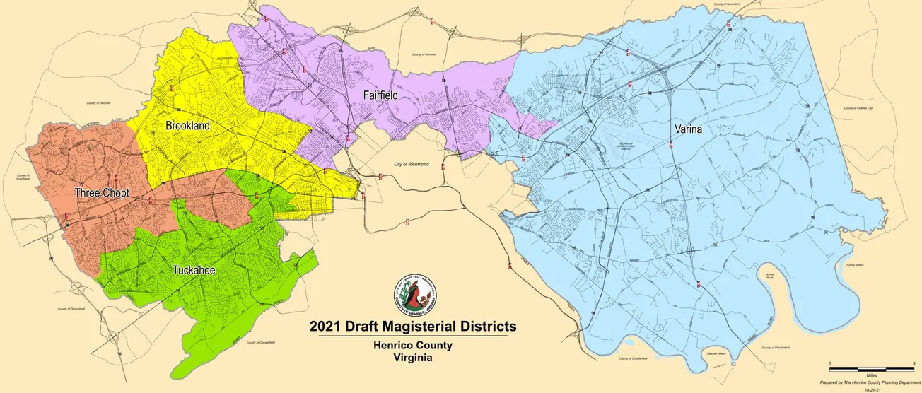 Henrico releases draft map of proposed new boundaries for its 5 magisterial districts