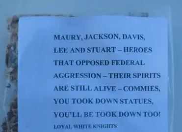 KKK flyers distributed in Fairfield, Varina districts