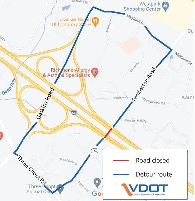 Pemberton Road over I-64 to close for gas line project Oct. 23